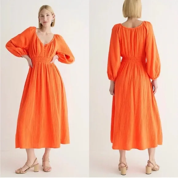 NWT J.CREW White Soft Cotton Gauze V-Neck Long Sleeve Midi Dress M - Picture 15 of 15